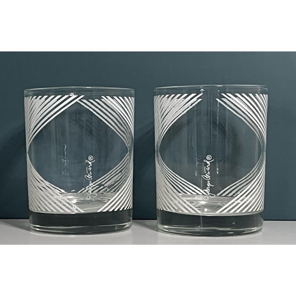 Vintage MCM Georges Briard Rocks Lowball Glass Geometric Pattern Set 2
